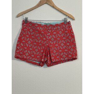 Judith March Women Red Floral Lace Overlay Teal Flat Front Chino 3.5” Shorts S